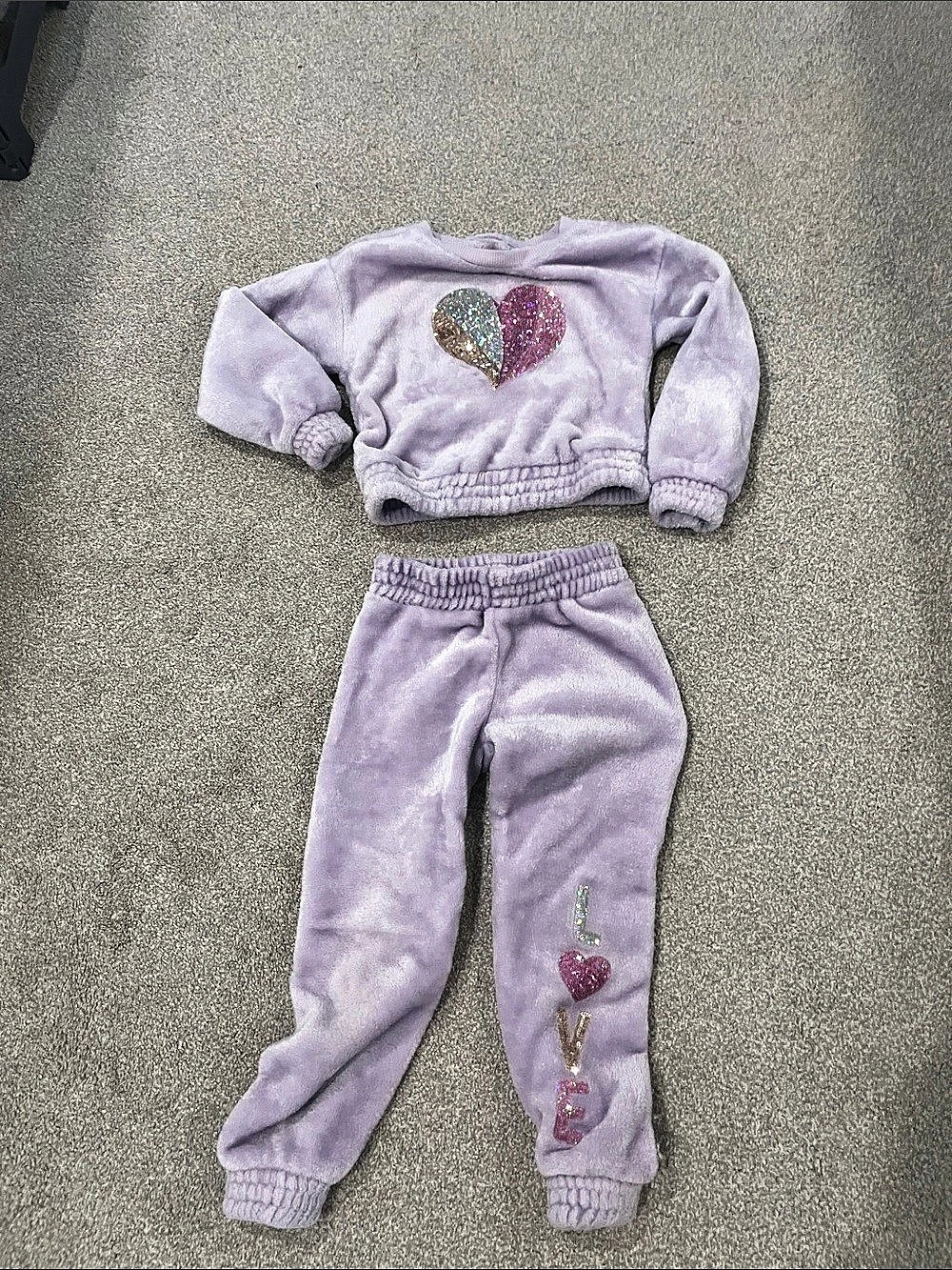 Colette Lilly Sequin Heart Velour Matching Set in Purple